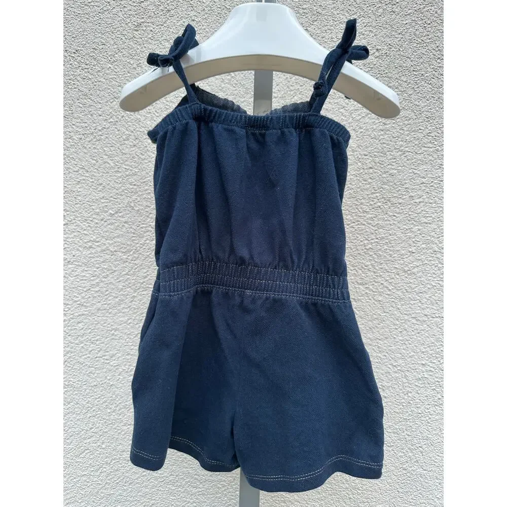 Pink House Ruffled Romper Heart Motive, Baby Size 2T, Navy Blue